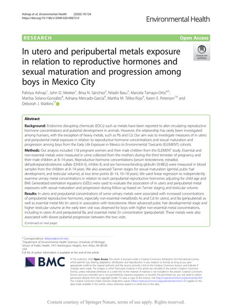 Pdf In Utero And Peripubertal Metals Exposure In Relation To