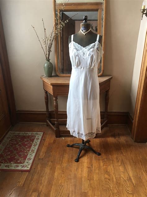 Vintage 1960s White Nylon Semi Sheer Full Slip Nightie Lingerie Etsy