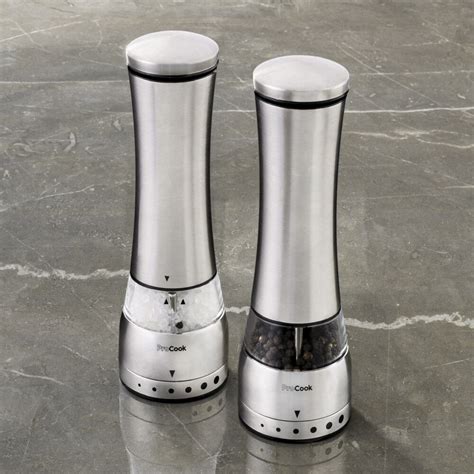 Procook Premium Electric Salt And Pepper Mill Set Stainless Steel Black