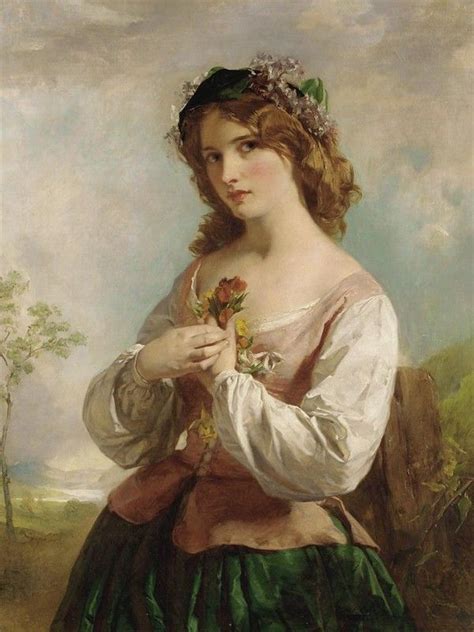 English School Xix Century Portrait Of A Girl Holding Flowers Art