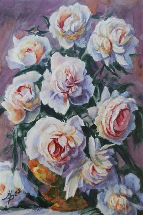 White peonies Painting by Mykhailo Patskan | Saatchi Art