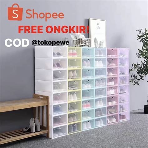 Jual Kotak Sepatu Lipat Transparan Tebal Shoes Storage Box Organizer