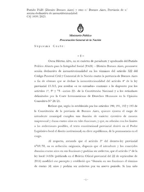 La Procuración General Dictaminó Que La Corte Suprema No Es Competente