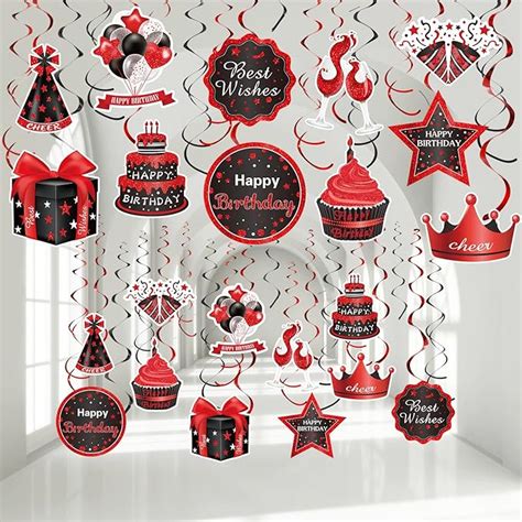 Amazon Funrous Pcs Red And Black Happy Birthday Hanging Swirls