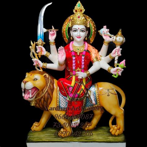 Multicolor Painted Marble Durga Mata Statue For Worship Size 1 12