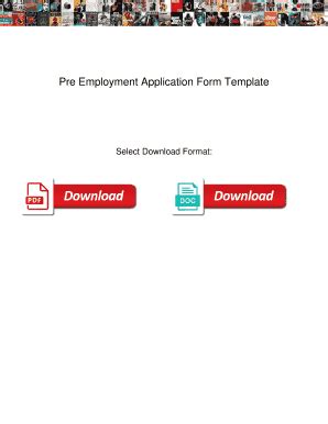 Fillable Online Pre Employment Application Form Template Pre