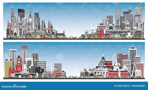 Newport And Swansea Wales City Skyline Silhouette Set With Black