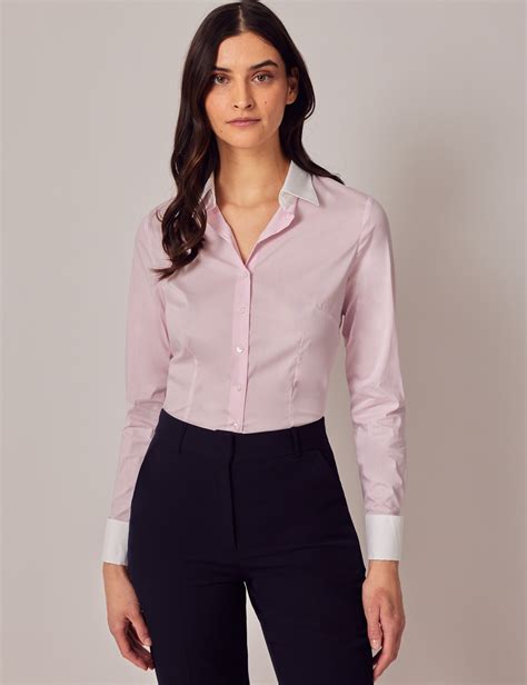 Women S Light Pink Fitted Luxury Cotton Nylon Shirt With White Collar