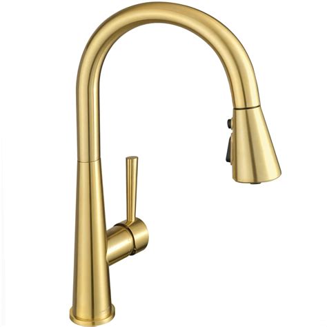 Gold Kitchen Faucet with Pull Down Sprayer, Lava Odoro Brushed Brass