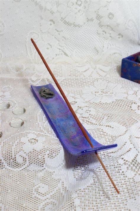 Glass Incense Holder With Dragon Overlay Iridescent Blue Etsy Incense Holder Incense Glass