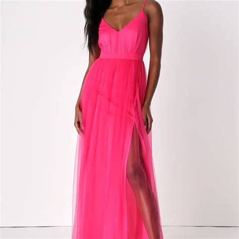 Lulu S Dresses Lulus Soiree Not Sorry Hot Pink Tulle Maxi Dress