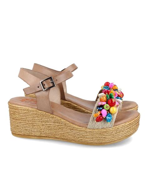 Sandalias cuña con abalorios para mujer Porronet Irati 2965 Wedge