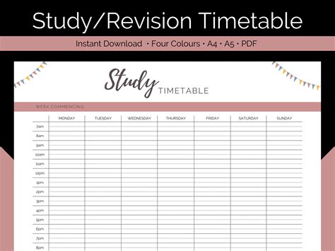 Studyrevision Timetable Instant Download Maximize Your Productivity