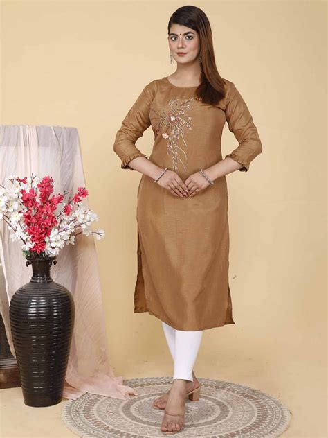 Brown Colour Silk Fabric Women Tunics