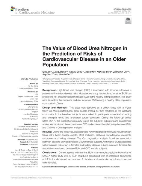 Pdf The Value Of Blood Urea Nitrogen In The Prediction Of Risks Of