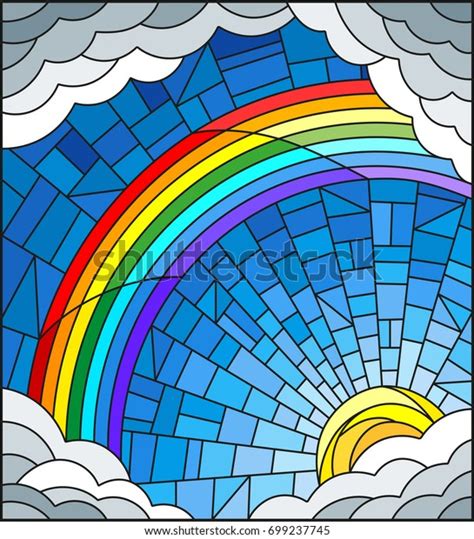 Illustration Stained Glass Style Sun Rainbow Stock Vector Royalty Free 699237745 Shutterstock