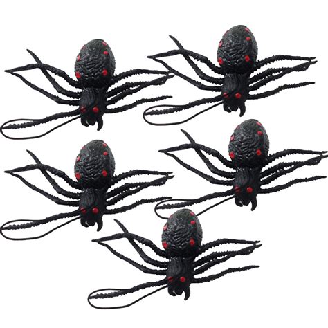 5 pcs Latex Fake Spider Practical Jokes Props Realistic Rubber Spider for Prank Halloween Party ...