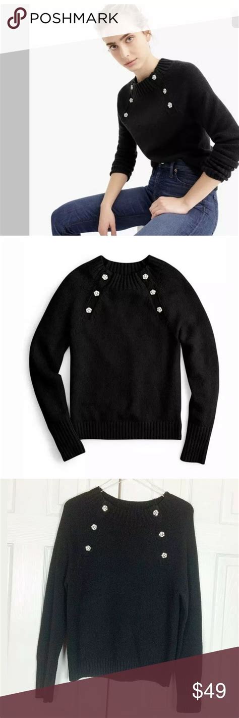 J Crew Crewneck Sweater With Jeweled Buttons Sweaters Crew Neck