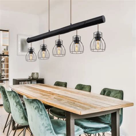 TABLE EN LAMPE Suspendue Lustre Poutres En Bois Noir Grille E27 5