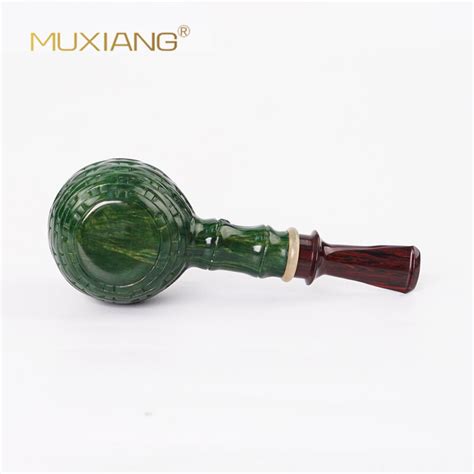 Green Carved Bamboo Basket Pipe Handmade Briarwood Pipe Muxiang Pipe Shop