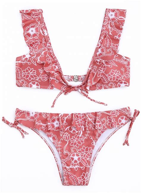 Sexy Lace Up Printed Two Pieces Bikini Swimwear Stylesimo