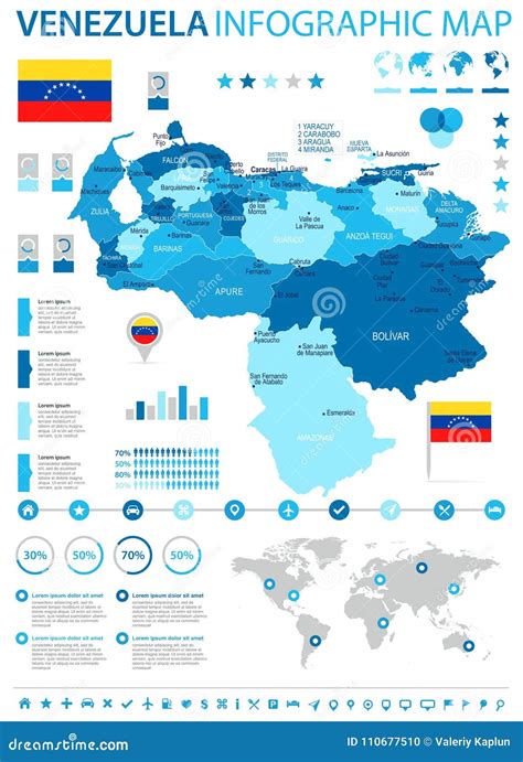 Infographic For Venezuela Detailed Map Of Venezuela With Flag Vector