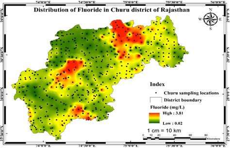 Spatial interpolation map of F⁻ distribution of Churu District of ...