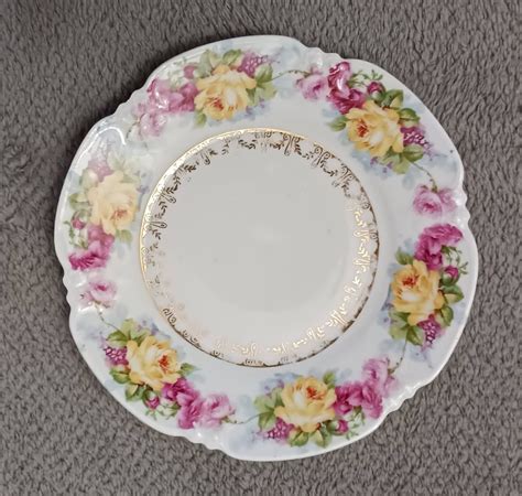 Bavarian China Plate Pink And Yellow Roses With Gold Filigree Zs And