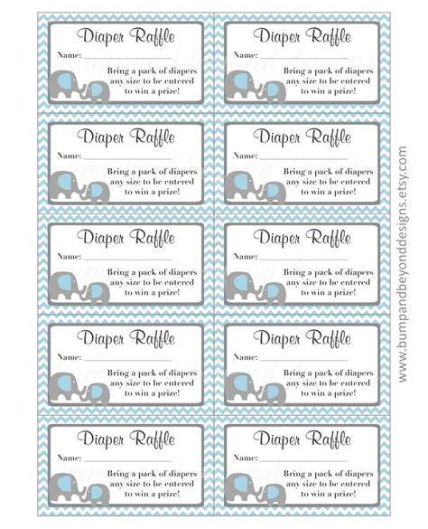 Elephant Diaper Raffle Tickets Instant Download Printable