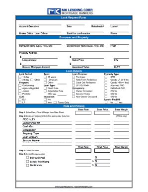 Fillable Online Rate Lock Request Bmklendingbbcomb Fax Email Print