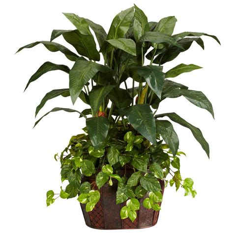 Nearly Natural 4 Ft Green Double Bird Of Paradise With Vase And Pothos Silk Plant 6636 The