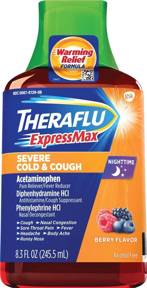 Theraflu Expressmax Nighttime Severe Cold Cough Liquid Berry Fl