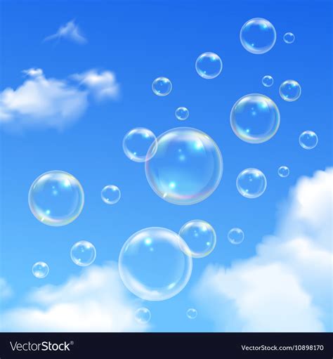 Soap bubbles blue sky realistic background Vector Image