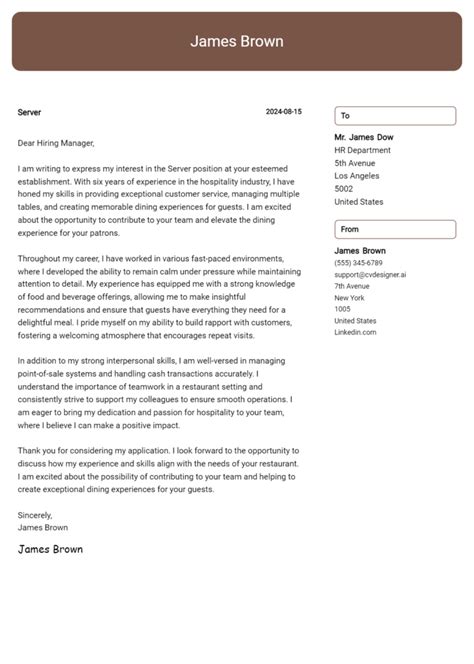 Server Cover Letter Samples And Examples 2024 Cvdesignerai