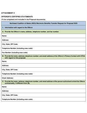 Fillable Online Otda Ny Appendix E Attachment 5 Offeror S Certified