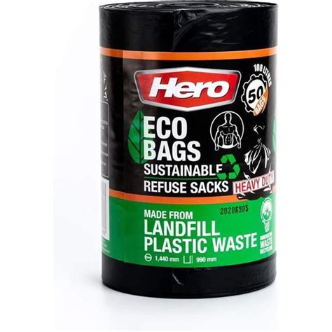 Lot De 50 Sacs Poubelles Recyclables Et Durables Noir 100 Litres H2321