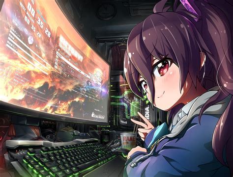 Tsubuzaki anko, battle girl high school, computer screen, gaming ...