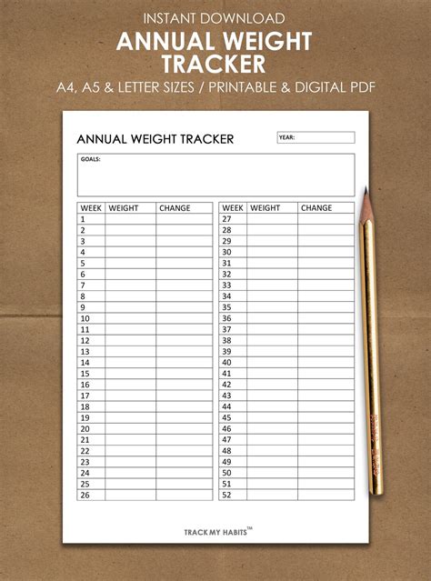 Printable Weight Tracker Annual Weight Loss Tracker Weight Etsy