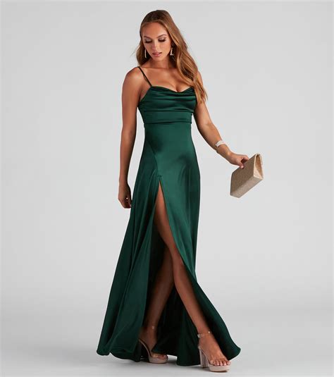 Marissa Formal Satin Cowl Neck Dress And Windsor