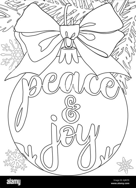 Peace and joy black and white poster with tree branch, decorations ...