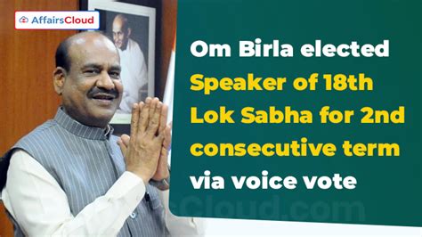 OM Birla Elected Speaker Of 18th Lok Sabha For 2nd Consecutive Term By