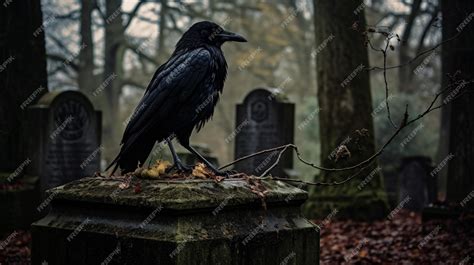 Premium Ai Image Crow On A Gravestone