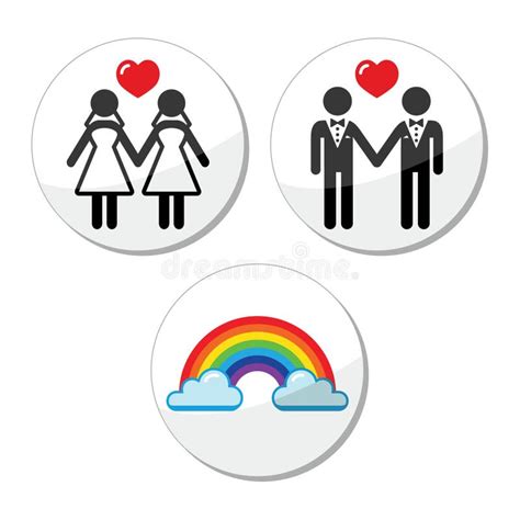 Gay Lesbian Marriage Icons Set Stock Illustration Illustration Of