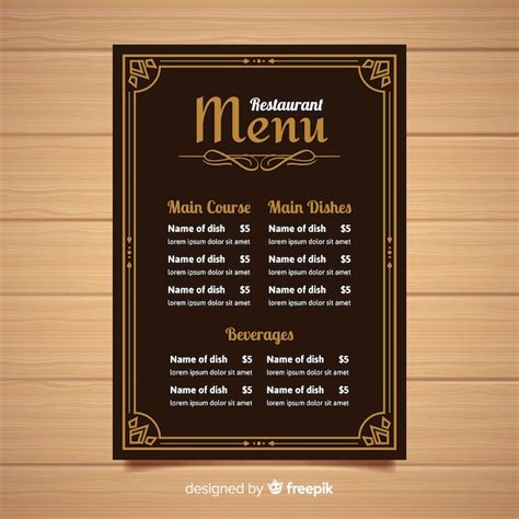 Plantilla Elegante De Menú De Restaurante Con Tipografía Vintage Vector Gratis