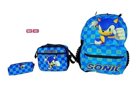 Kit Móchila Sonic De Costa Escolar Lancheira E Estojo Parcelamento