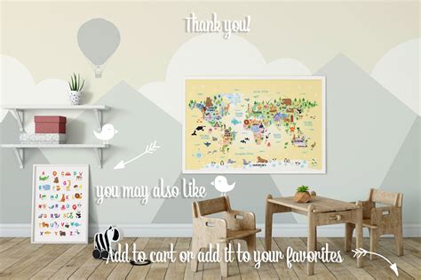 Kids World Map Poster Travel Map for Kids Decor Animal World - Etsy