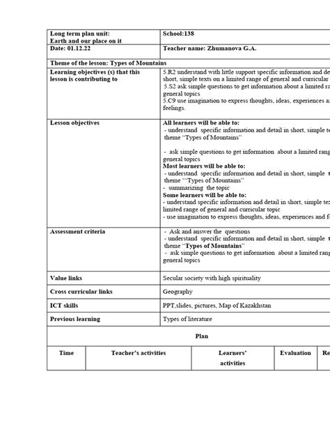 Lesson Plan 9 Grade | PDF 