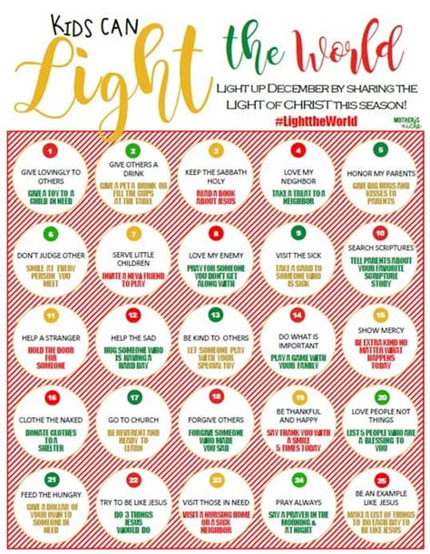 Kids can LIGHT THE WORLD Advent Calendar- Free Printable