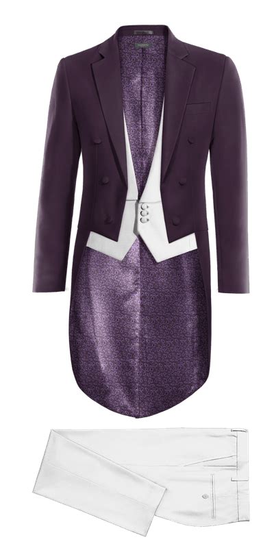 Purple Tailcoat Suit With White Waistcoat