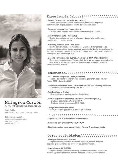 Curriculum vitae by Milagros Cordón at Coroflot